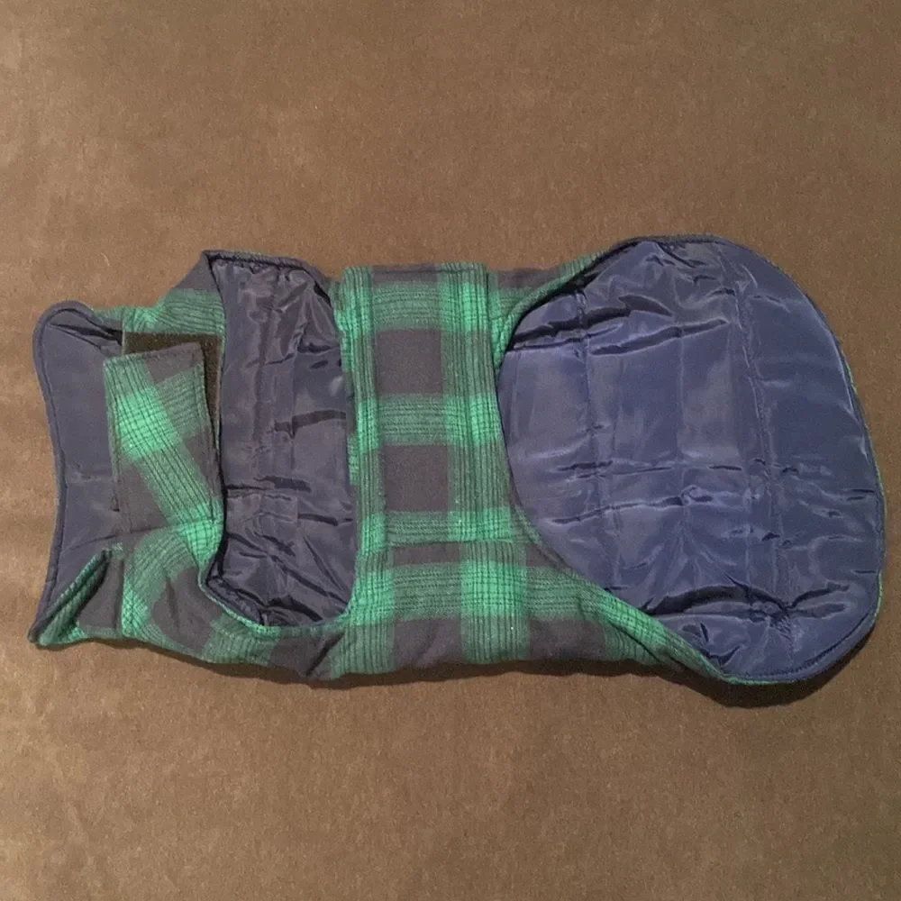 Kouser British Style Green Plaid Winter Dog Coat Jacket Reversible Size L